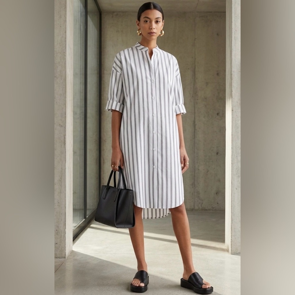 Kal Rieman Striped Poplin Shirt Dress Oversized Midi